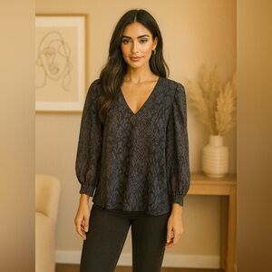 Adrienne Snakeskin Print Puff Balloon
Sleeve Blouse Mobwife Top